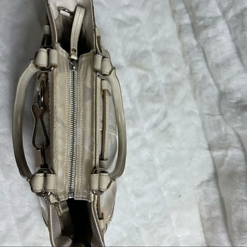 Coach Hampton beige and tan canvas logo and leather accents and trims Satchel.